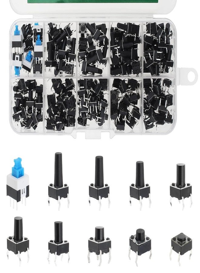 Electrobot 180 PCS Tactile Switch Kit - 10 Values Assorted Momentary Push Button Switches with Storage Box for DIY Electronics Projects - Image 1
